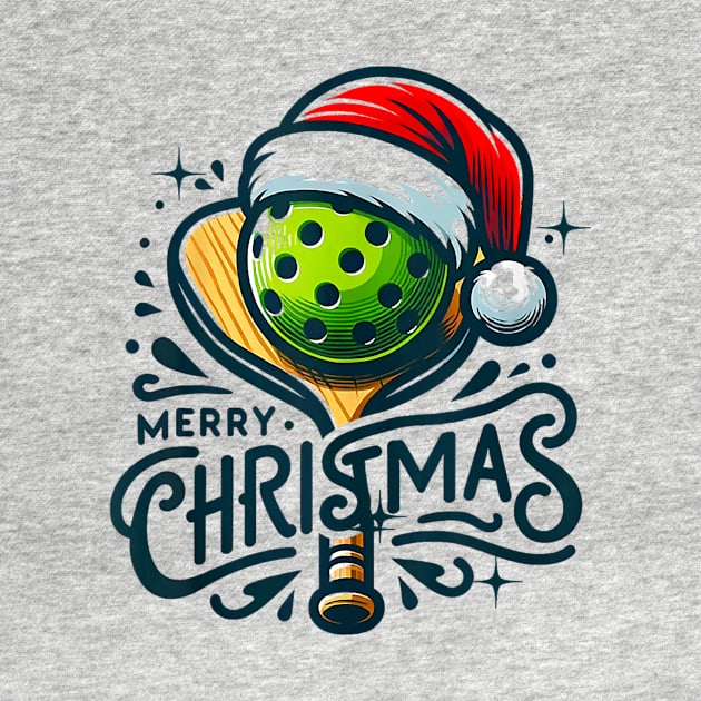 Merry Christmas Pickleball Pickle Ball and Paddle Santa by nadenescarpellos